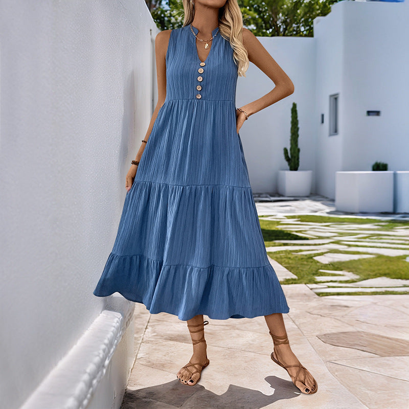 Deborah – Faltendes ärmelloses Kleid in einfarbigem Design