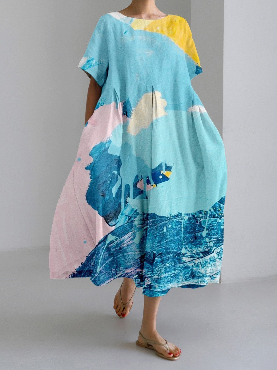 Damen Maxikleid im Retro-Stil mit großem Blumenmuster – Lockeres Sommerkleid für Alltag und Freizeit