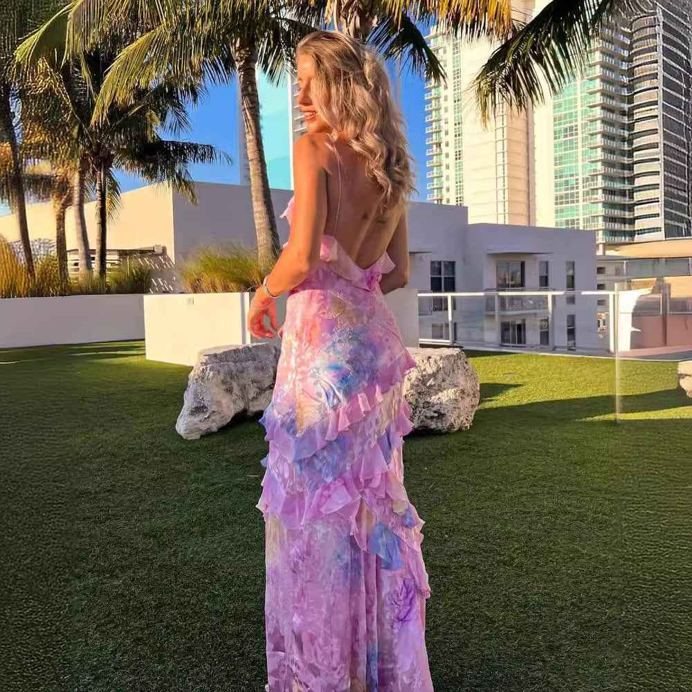 Damen Maxikleid im Boho-Stil für Strand und Sommer – Elegantes, ärmelloses Rüschenkleid für besondere Anlässe