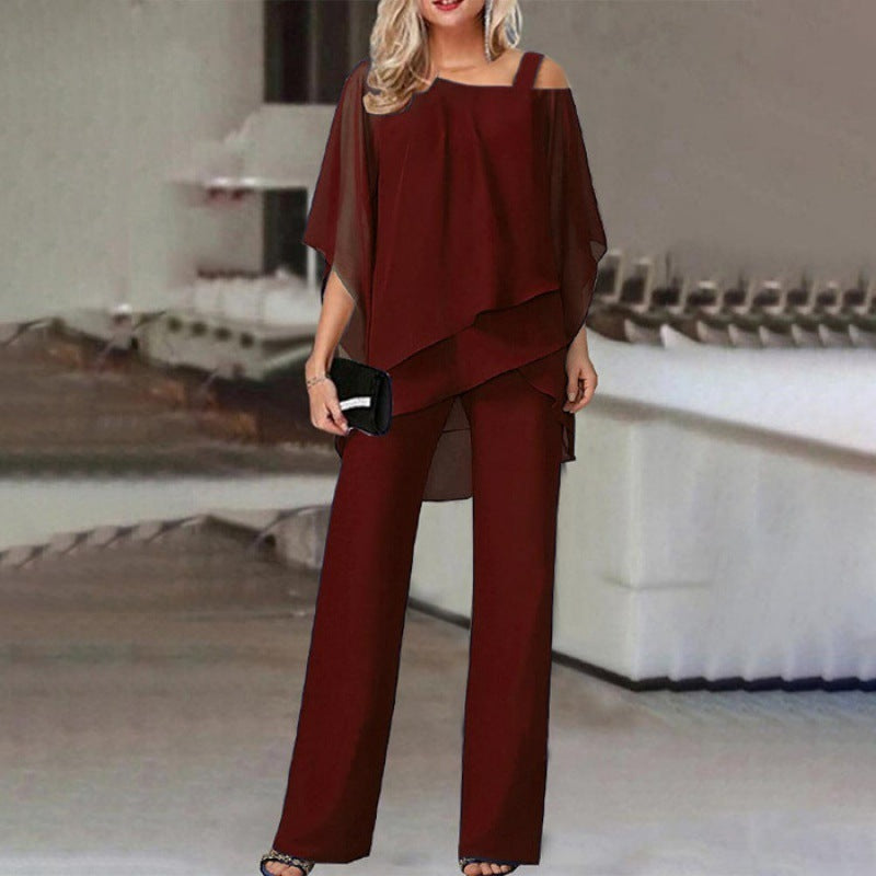 Sharon – Lässiges Set mit Batwing-Ärmeln und geraden Hosen für Damen