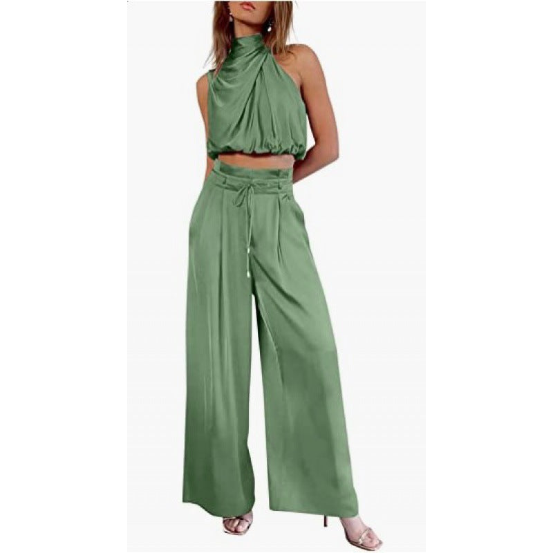 Jasmine – Lässiges ärmelloses Oberteil mit Midriff und weiten Beinen 2-teiliges Set Damenbekleidung