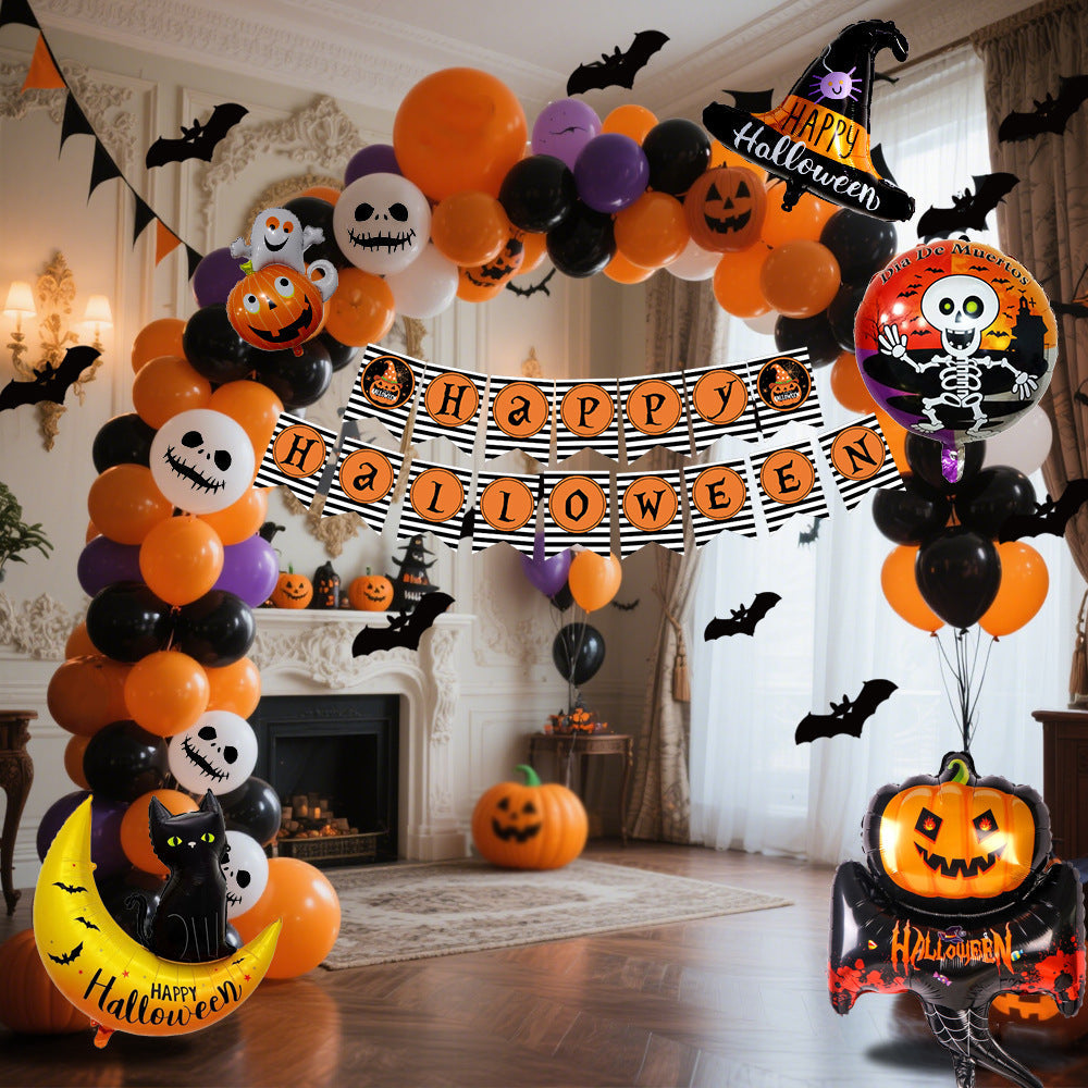Halloween Party Deko Ballon-Set für Kinder & Erwachsene – Spukige Raumdekoration für Halloween-Partys, Kürbis & Skelett Motive