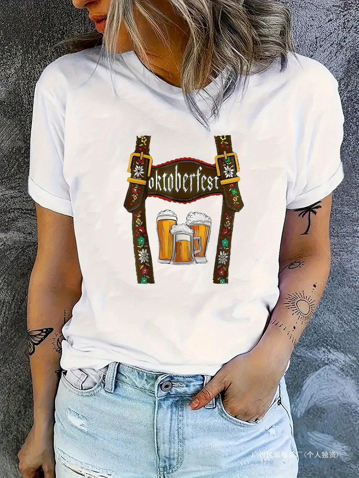 Damen Oktoberfest T-Shirt mit Bier Print – Lockeres Festivalshirt für Volksfeste & Partys