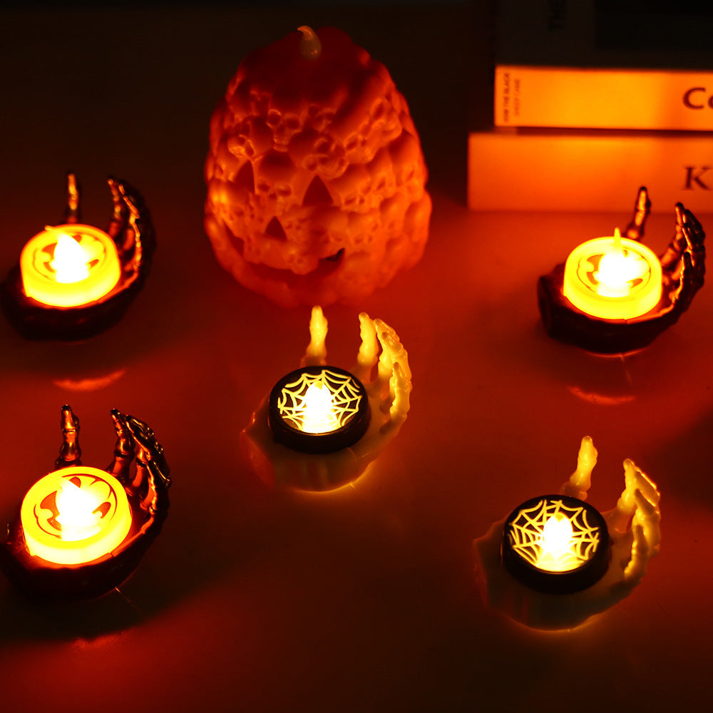 Halloween LED Deko-Skelett-Hand mit Teelicht – Stimmungsvolle Halloween Party Dekoration