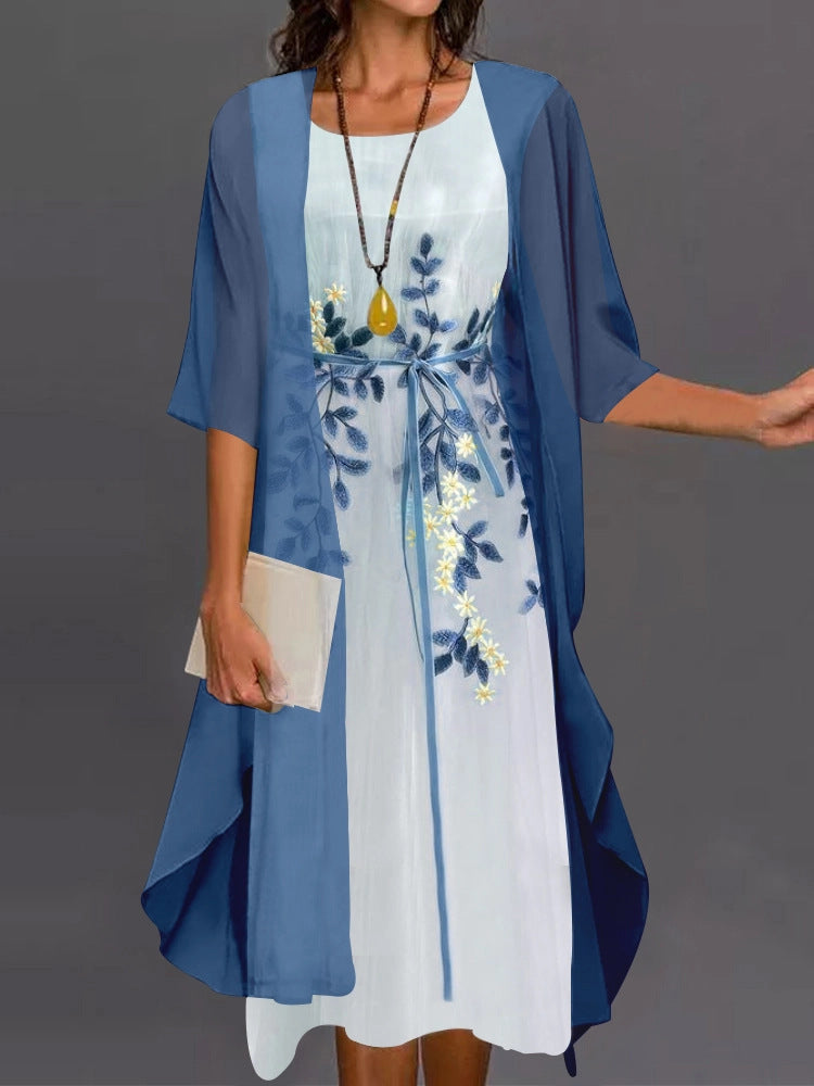 Damen Festliches Chiffon Zweiteiler Kleid mit Spitzenbesatz – Elegantes Outfit für besondere Anlässe