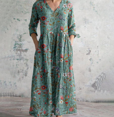 Damen Boho Maxikleid mit Stickerei – Eleganter Vintage-Stil für Alltag und Freizeit