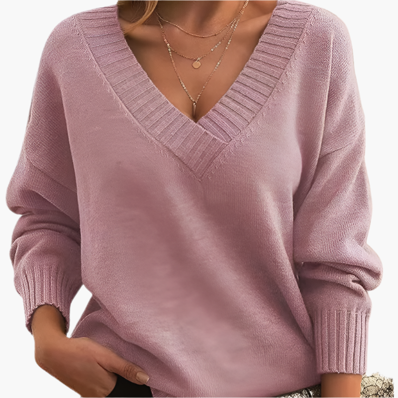 Damen Pullover V-Ausschnitt Strickpullover – Eleganter Alltags-Look für Herbst & Winter