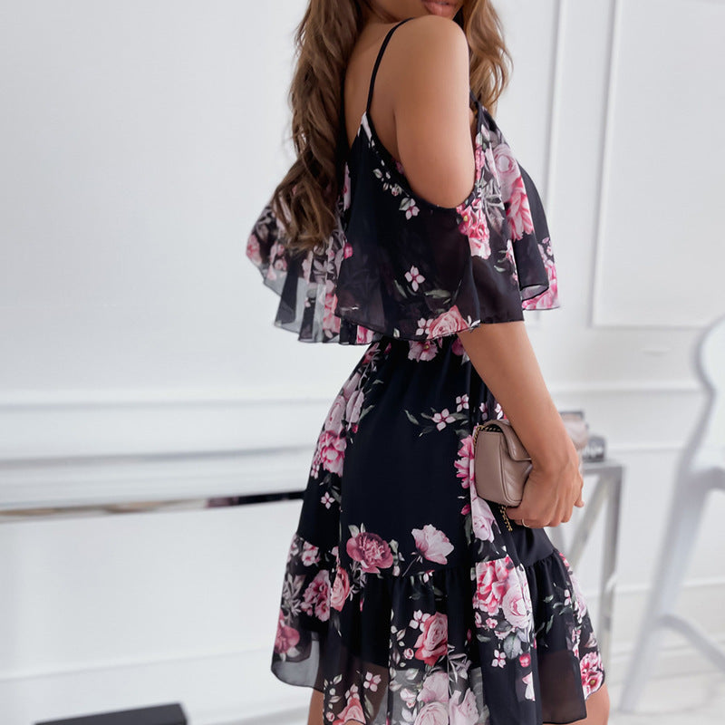Tanya – Blumenbedrucktes Rüschensuspenders Kleid für Damen