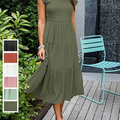 Alice – Bohemian Midi-Kleid mit kurzen Ärmeln