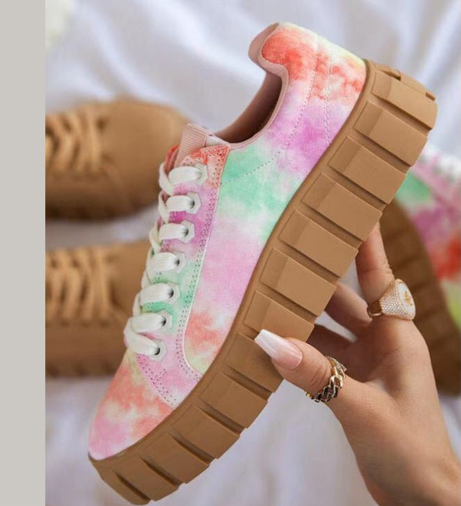 Patricia – Runde Zehen Dicksohlige Schnürschuhe aus Canvas für Damen in Übergröße