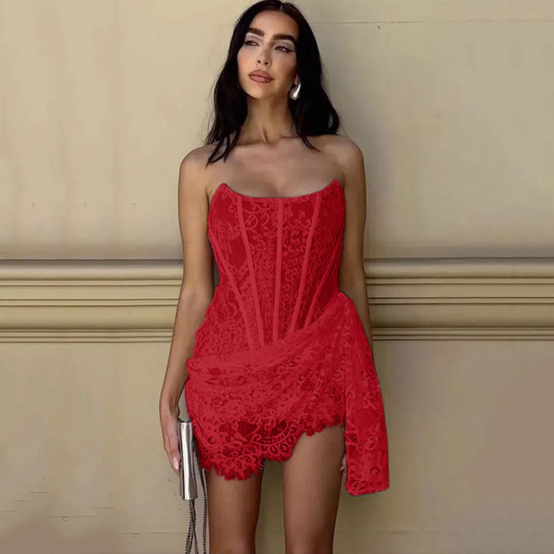Kathleen – Strapless Spitzenkleid für Frauen mit sexy schmalem Rock und Rücken-Schnürung