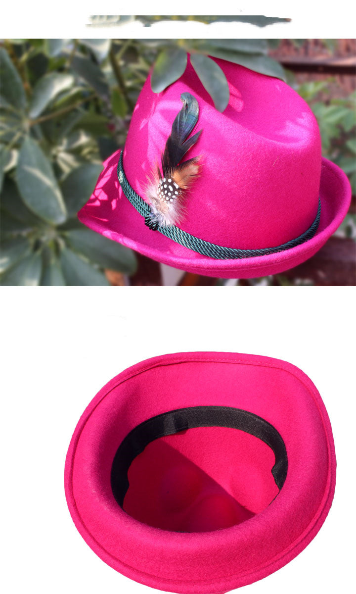 Damen Fedora Hut mit Feder – Oktoberfest Street Style Kurzer Filzhut für modebewusste Frauen