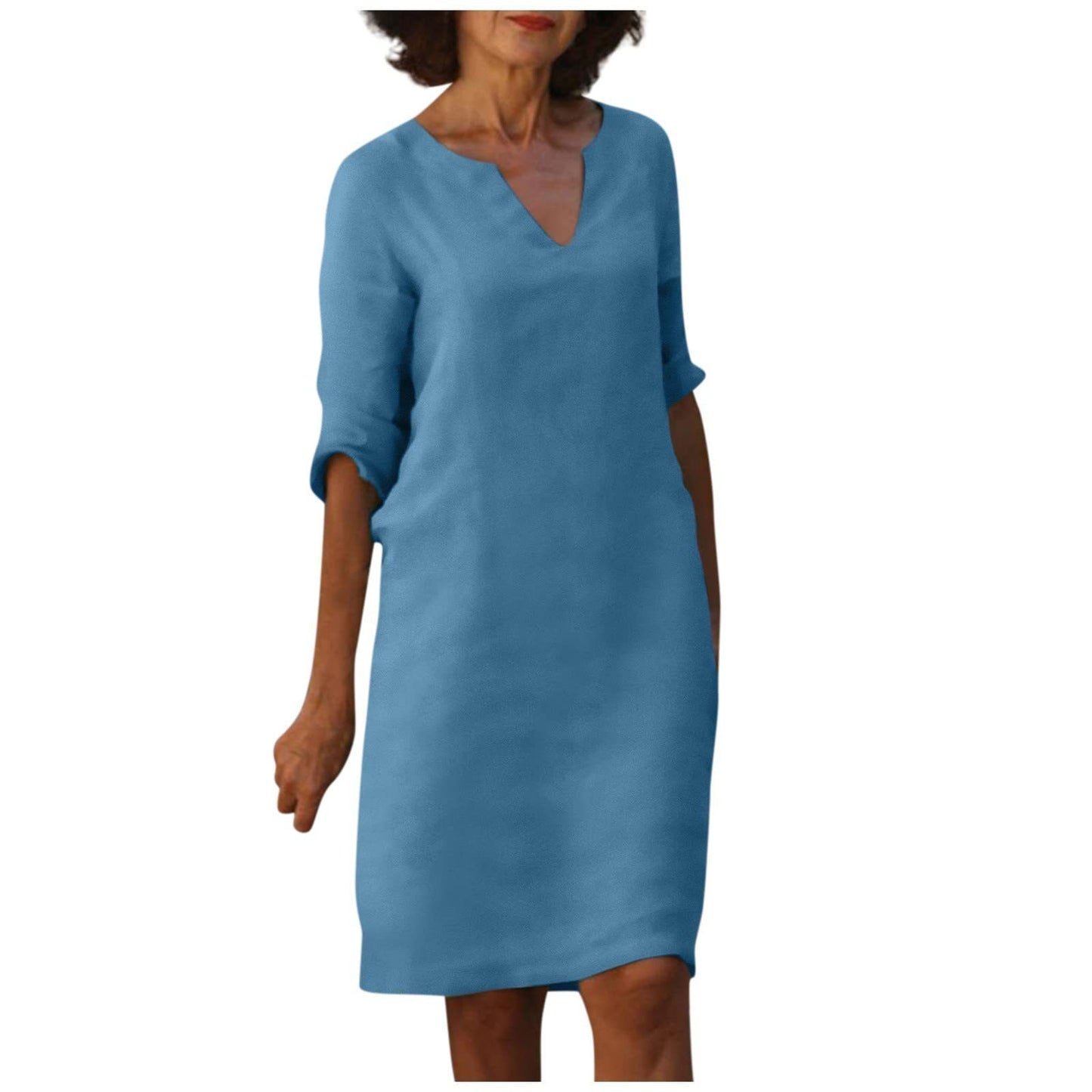 Abigail – Retro Sommerkleid aus Baumwolle und Leinen mit V-Ausschnitt