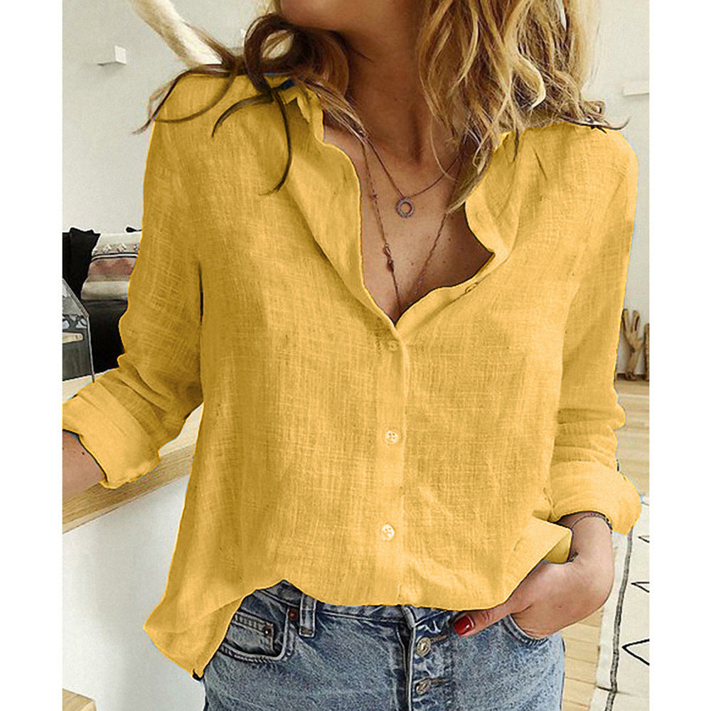 Damen Leinenbluse Lockerer Cardigan Langarm Freizeit Hemd Elegant