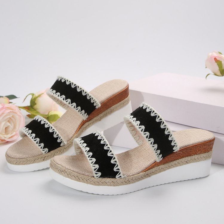 Adele – Ethnische Damenkeilsandalen mit Hanfseil