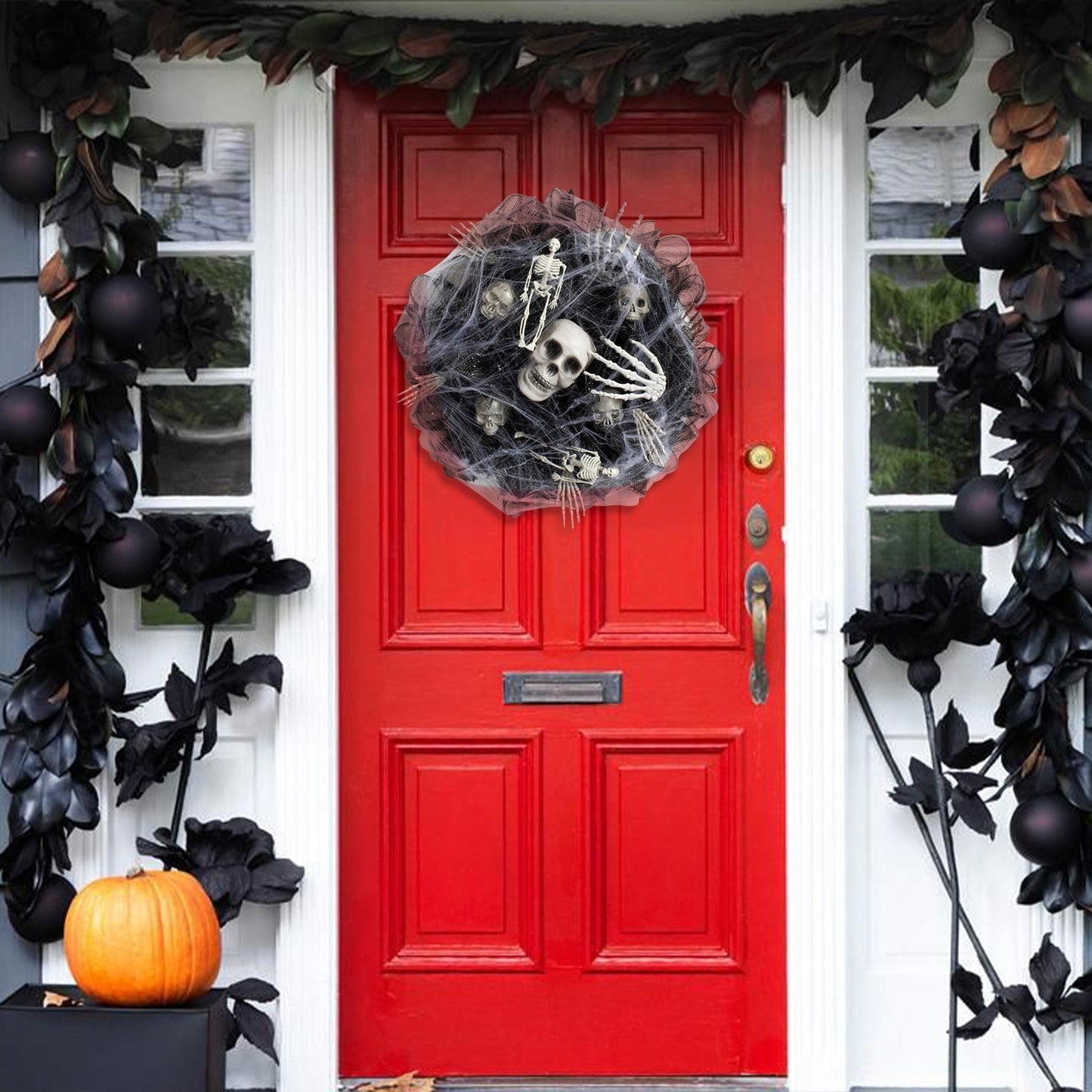 Halloween Türkranz Skelett Girlande – Gruselige Haustür Dekoration für Halloween-Partys
