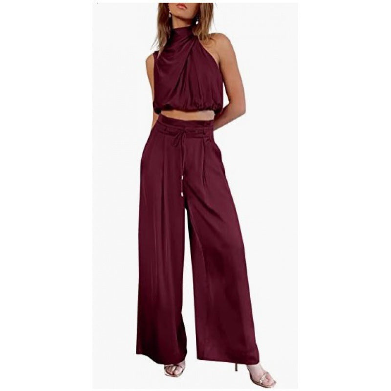 Jasmine – Lässiges ärmelloses Oberteil mit Midriff und weiten Beinen 2-teiliges Set Damenbekleidung