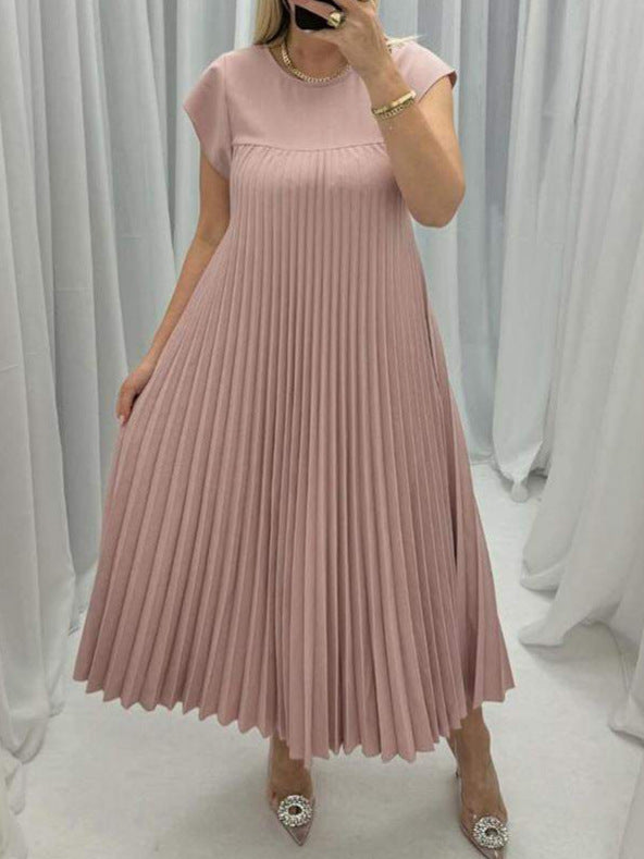 Adele – Kurzes ärmelloses, langes Kleid mit Falten und Rundhalsausschnitt