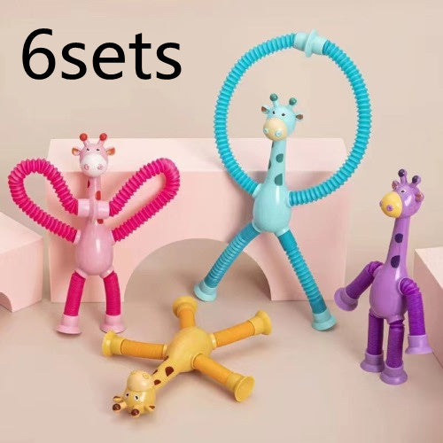Kinder Cartoon Giraffe Fidget Spielzeug – Teleskopische Saugfuß Anti-Stress Spielfigur – Unisex, Sensorik Lernspielzeug