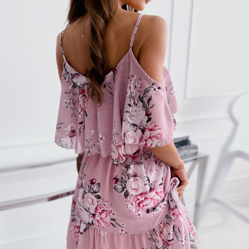 Tanya – Blumenbedrucktes Rüschensuspenders Kleid für Damen