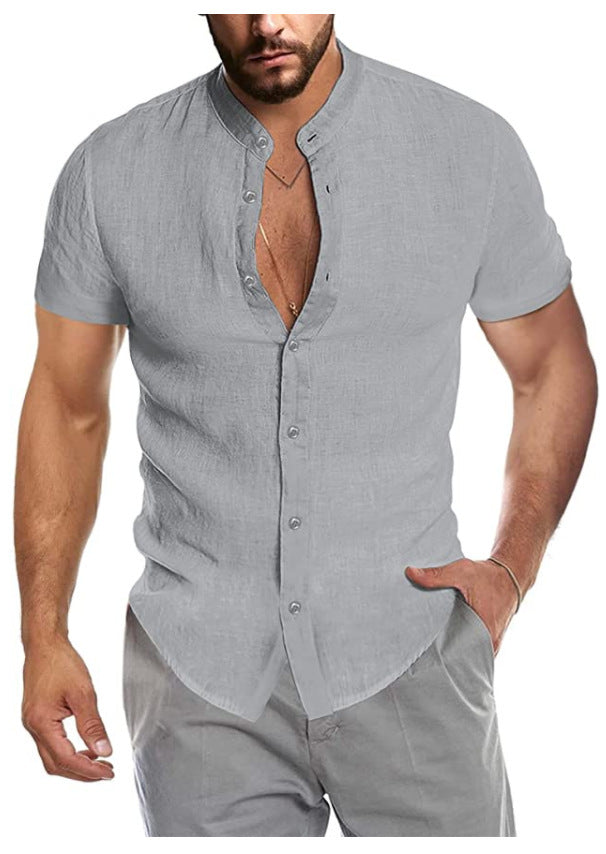 Ray – Kurzarm-Leinenpullover mit Stehkragen für Herren