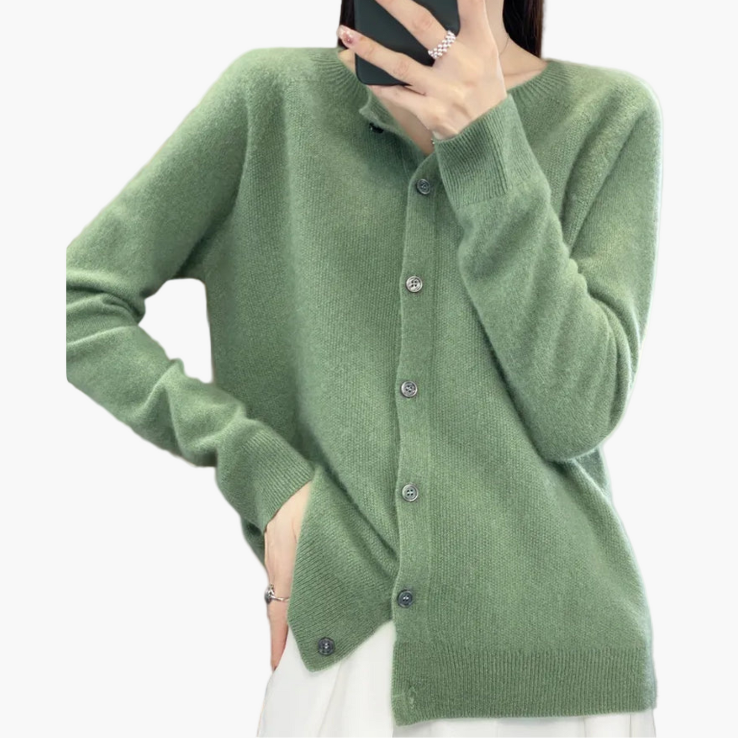 Damen Cardigan mit Rundhalsausschnitt – Klassischer Strickpullover für Alltag und Büro