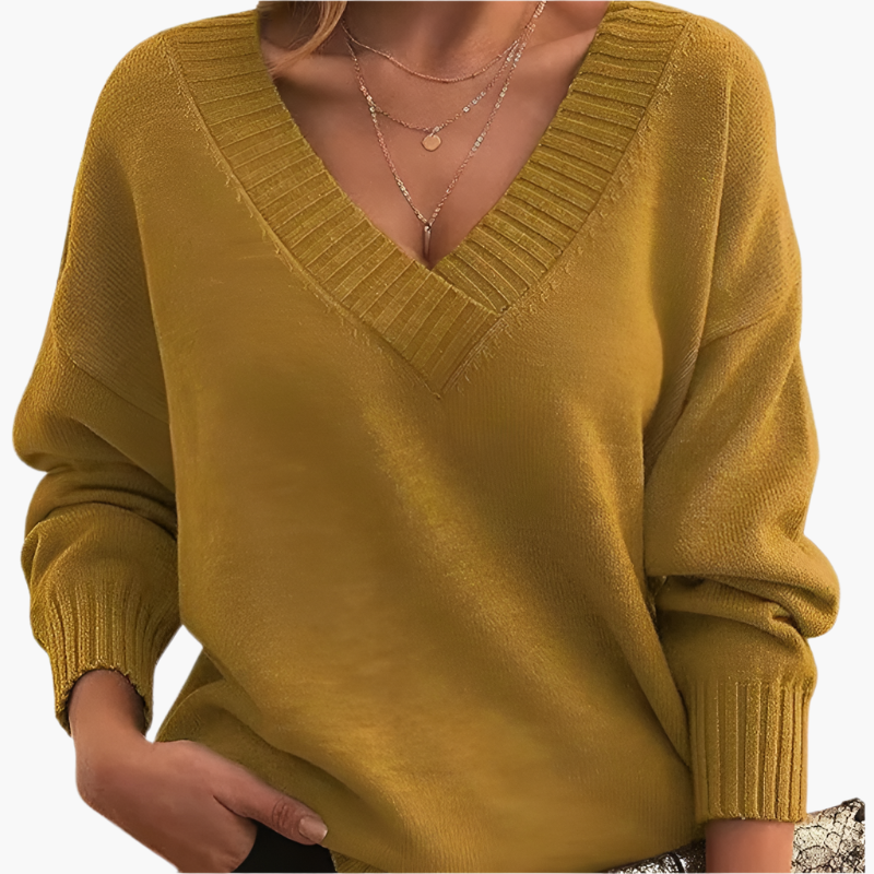 Damen Pullover V-Ausschnitt Strickpullover – Eleganter Alltags-Look für Herbst & Winter