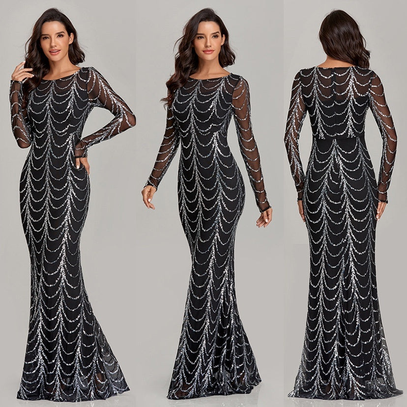 Amy – Glitzernde Maxi-Kleider mit langen Ärmeln für Damen