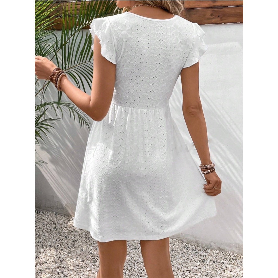 Vanessa – Strickjacquard-Hollow-Elastic Durchsichtiger Spitzenkleid mit Schmetterlingsärmeln