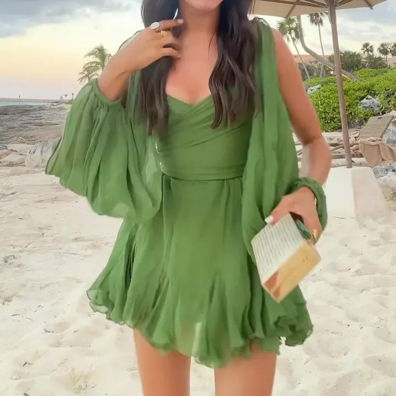 Wendy – Modisches Damenkleid mit Hohlen Laternenärmeln und Off-Shoulder V-Ausschnitt