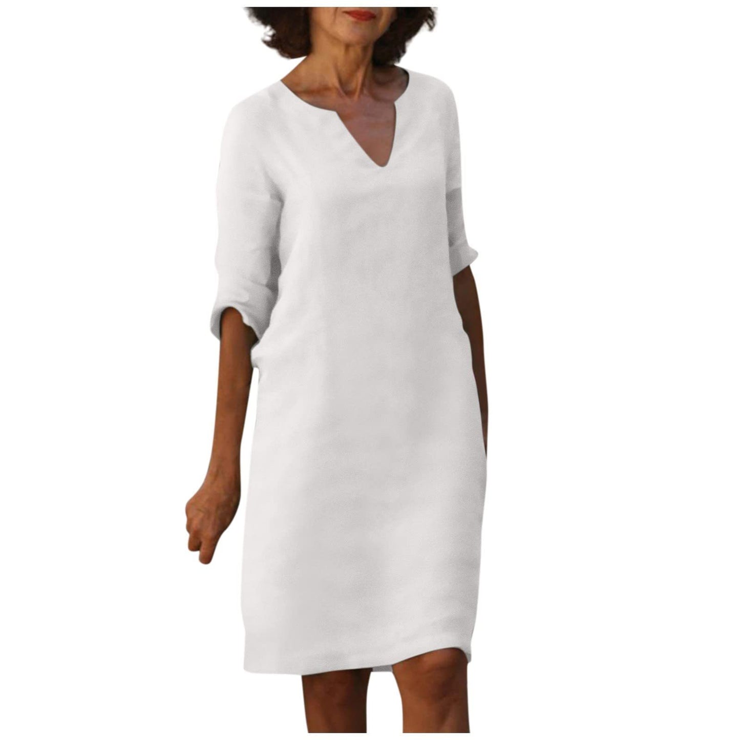 Abigail – Retro Sommerkleid aus Baumwolle und Leinen mit V-Ausschnitt