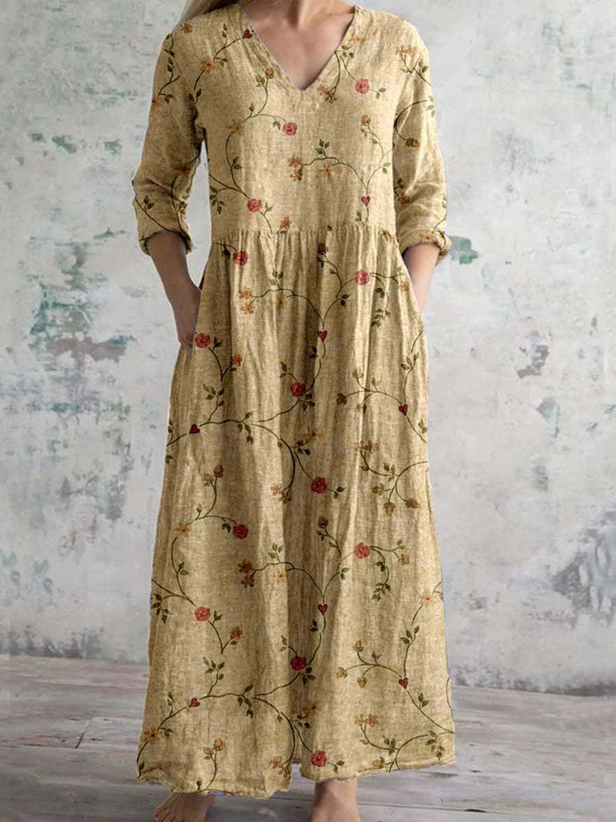 Damen Boho Maxikleid mit Stickerei – Eleganter Vintage-Stil für Alltag und Freizeit