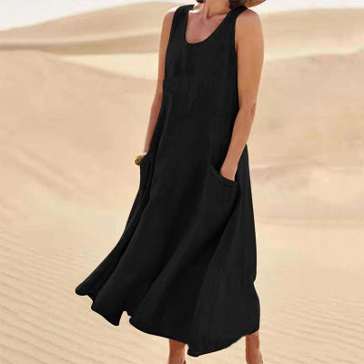 Marie – Langes ärmelloses Kleid mit Taschen