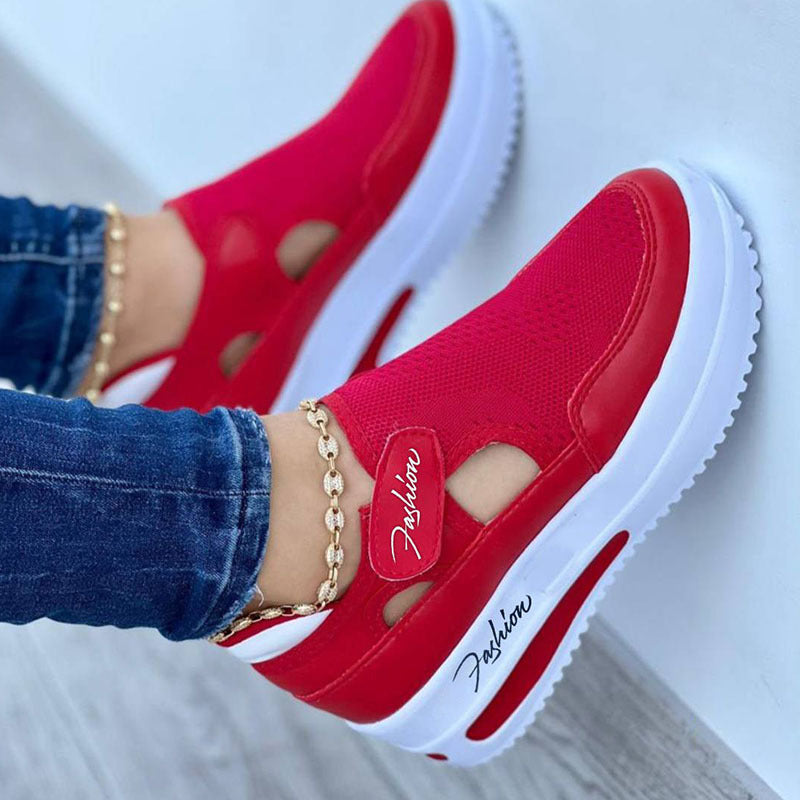 Damen Komfort Plateau Sneaker – Modische Freizeitschuhe mit Cut-Outs und Atmungsaktivem Mesh, Alltag & Spaziergänge