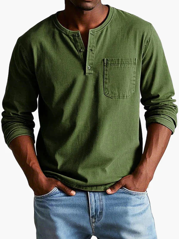 Herren Langarmshirt Henley-Stil – Zeitloses Freizeit- und Alltagsoberteil