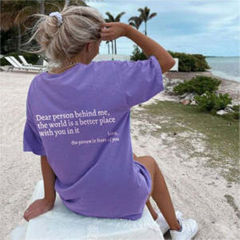 Carly – Damen T-Shirt mit Rundhalsausschnitt und Slogan