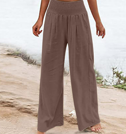 Nicole – Bequeme Damenhose mit weitem Bein aus Baumwolle-Leinen