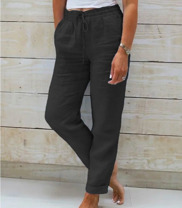 Andrea – Baumwoll-Leinen Damenhose mit Hoher Taille