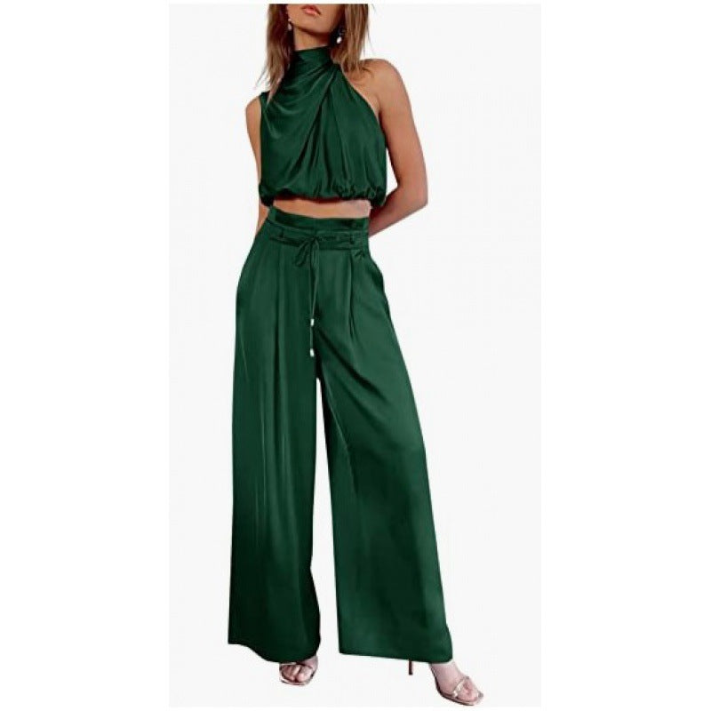 Jasmine – Lässiges ärmelloses Oberteil mit Midriff und weiten Beinen 2-teiliges Set Damenbekleidung