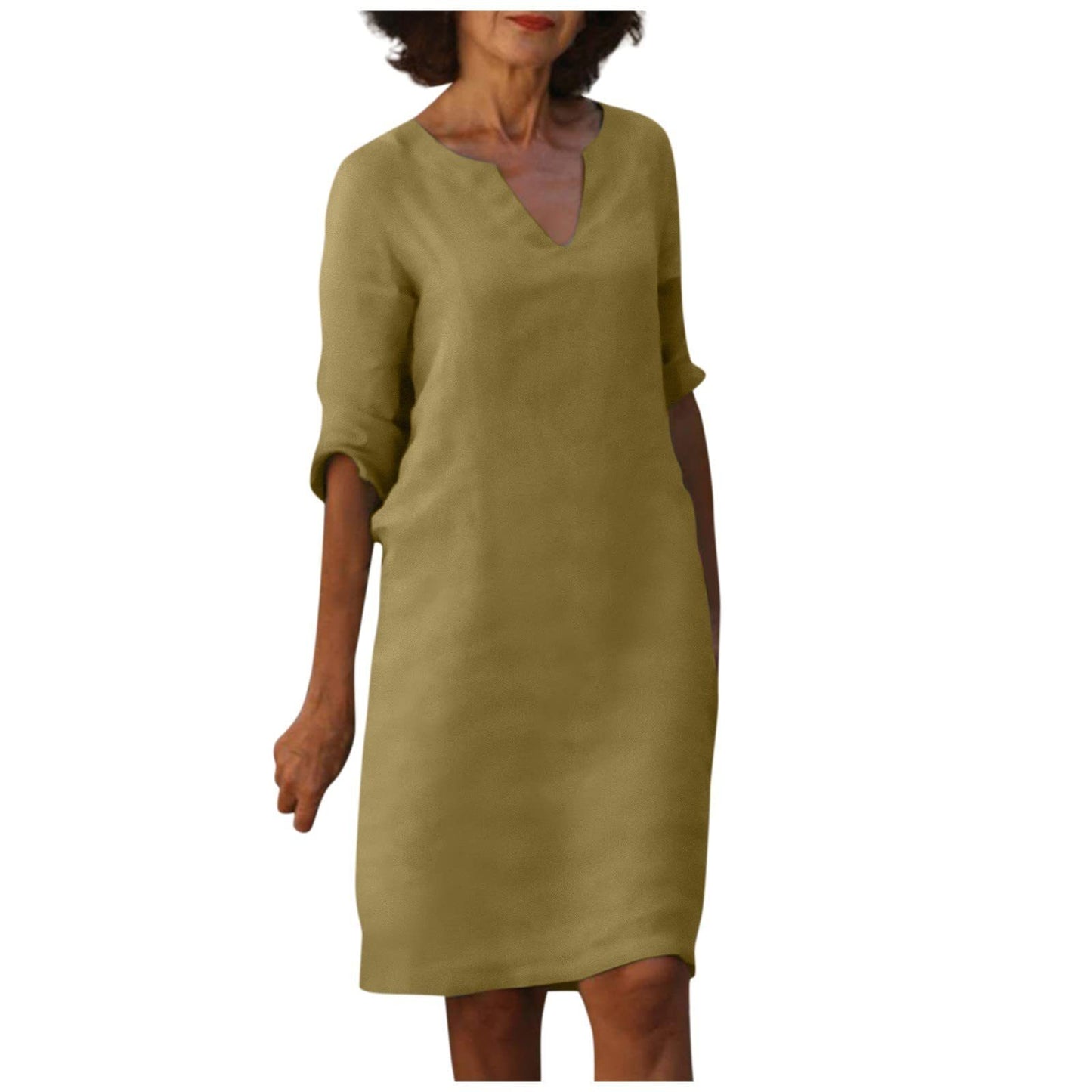 Abigail – Retro Sommerkleid aus Baumwolle und Leinen mit V-Ausschnitt