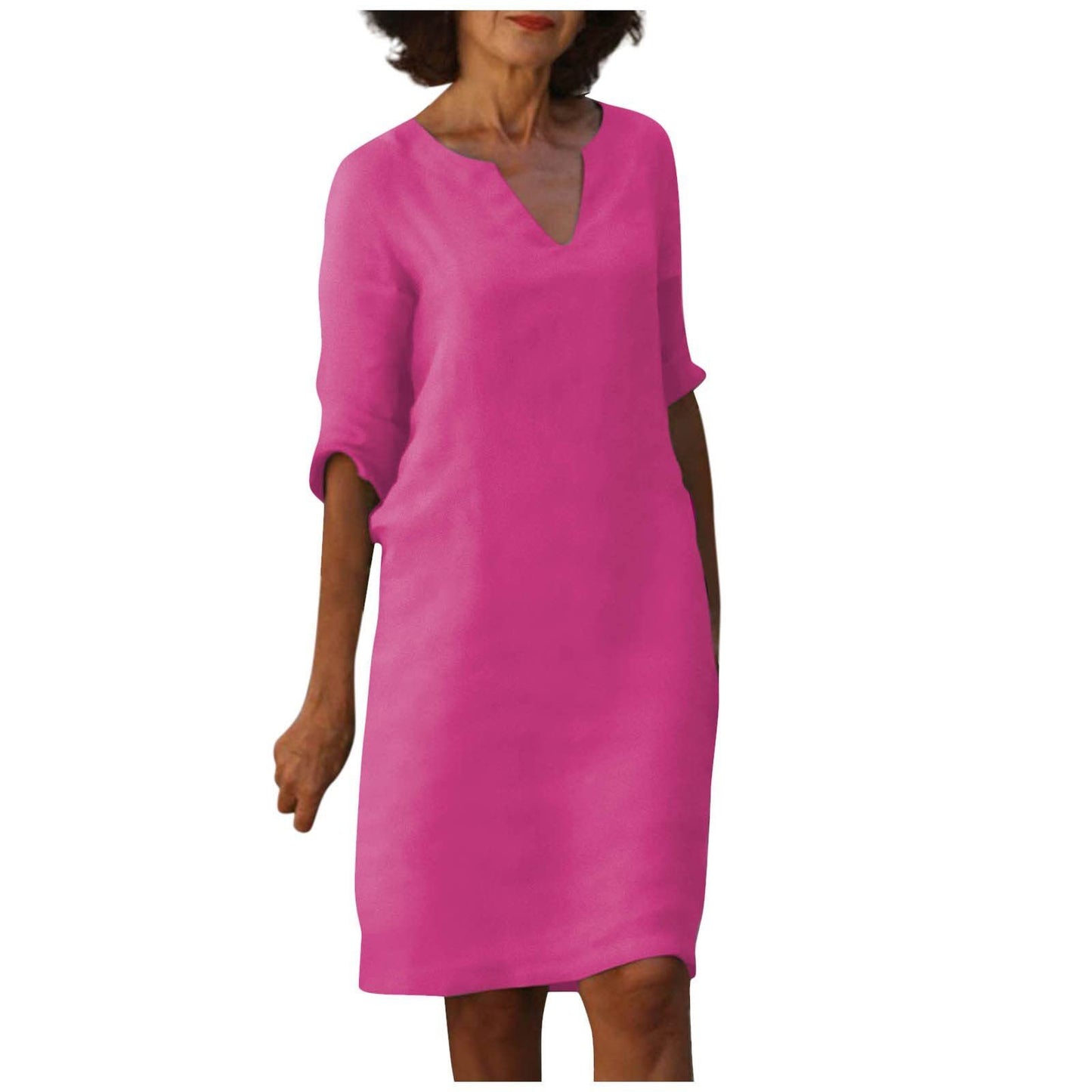 Abigail – Retro Sommerkleid aus Baumwolle und Leinen mit V-Ausschnitt