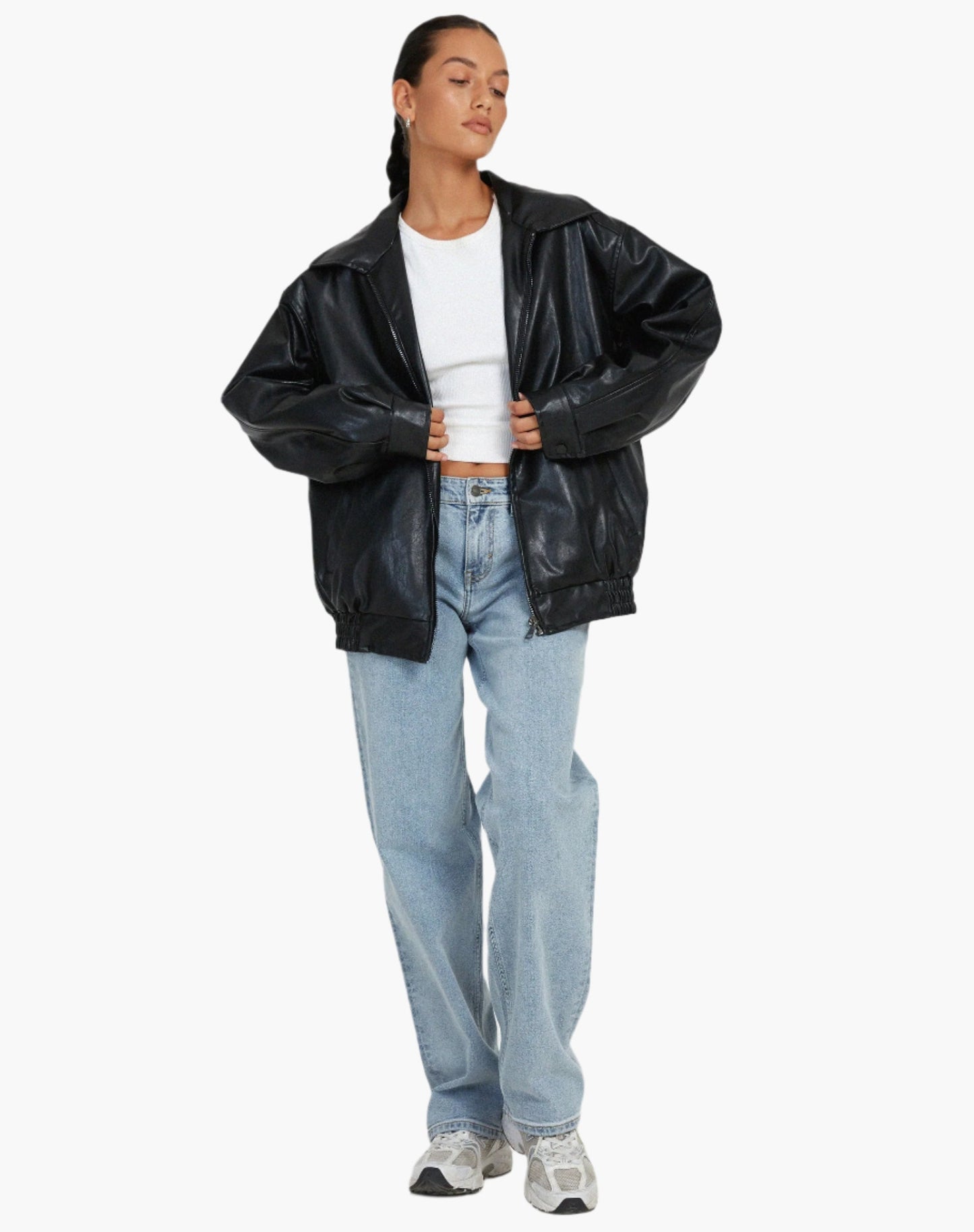 Damen Oversized Kunstlederjacke im Retro-Stil – Modische Übergangsjacke für Alltag und Ausgehen