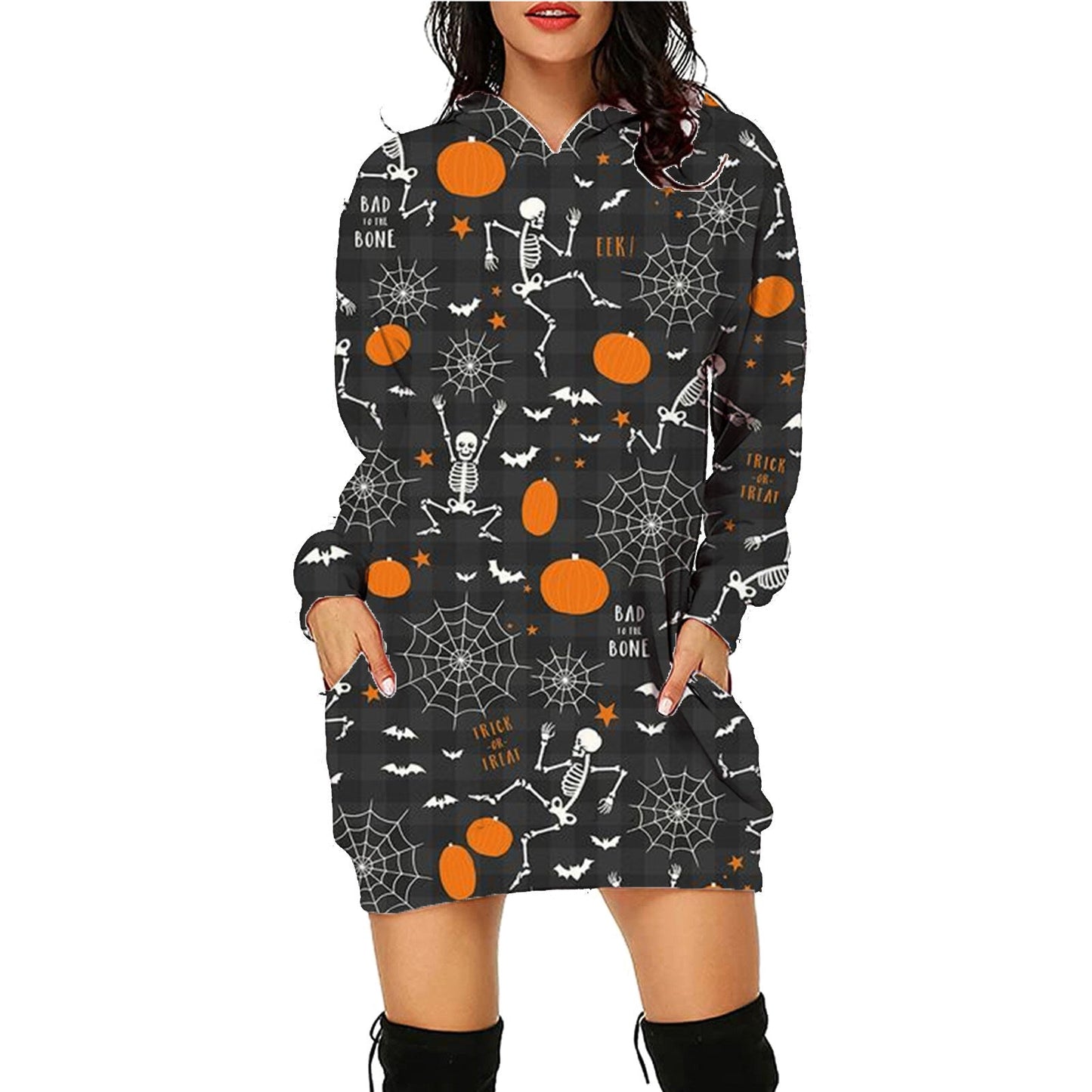 Damen Halloween Hoodie Kleid – Lustiges Kostüm für Halloween-Partys und Gruselige Anlässe