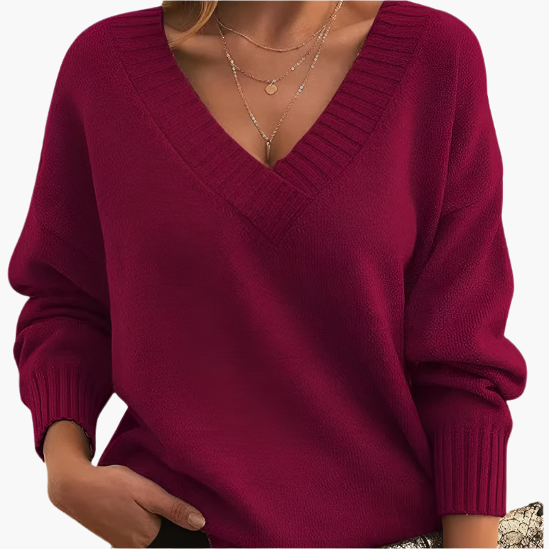 Damen Pullover V-Ausschnitt Strickpullover – Eleganter Alltags-Look für Herbst & Winter