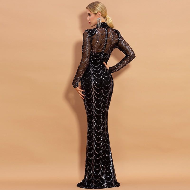Amy – Glitzernde Maxi-Kleider mit langen Ärmeln für Damen
