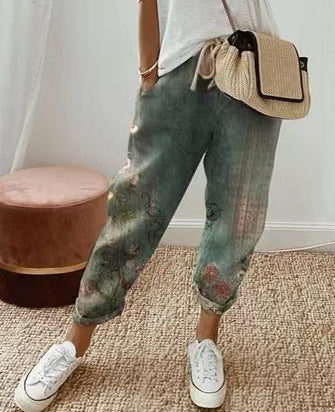 Samantha – Damenhose aus Baumwoll-Leinen in Unifarben