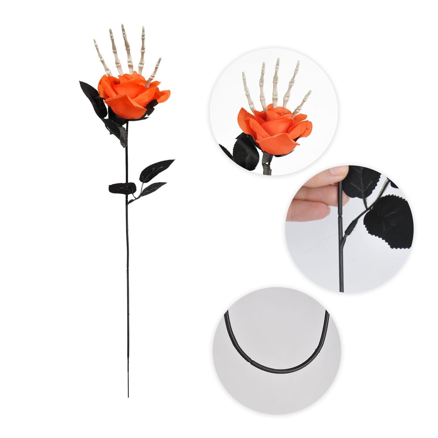 Halloween Deko Künstliche Rosen mit Skelett-Hand – Gruselige Partydeko für Halloween