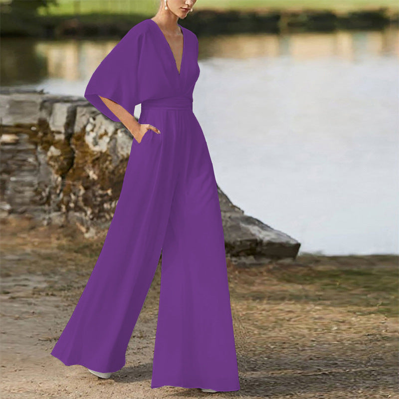 Michelle – Jumpsuit mit tiefem V-Ausschnitt und weitem Bein