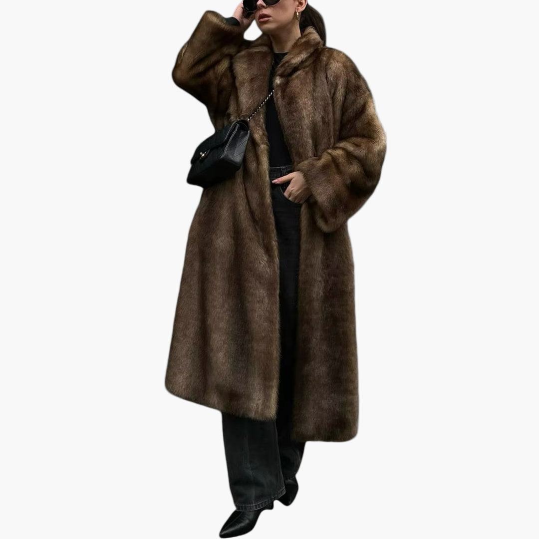 Damen Winter Trenchcoat Kunstfellmantel Vintage Lang Elegant