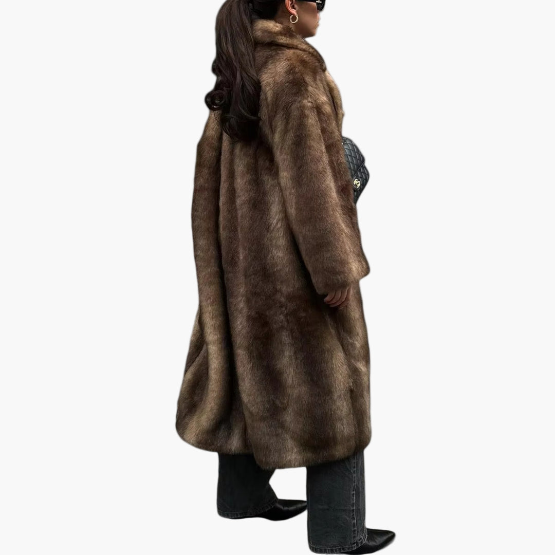 Damen Winter Trenchcoat Kunstfellmantel Vintage Lang Elegant
